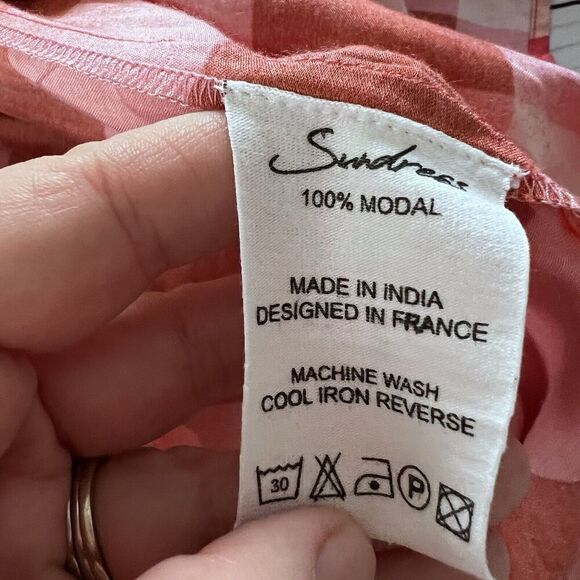 Sundress Isla Gingham Tiered Modal Maxi Dress Cream Coral Size XS/S - Picture 9 of 15